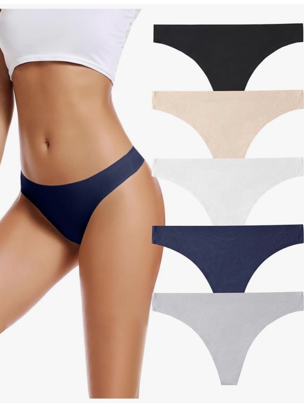 Seamless Bikini Panty Pack - Navy, Black, Beige, White, Gray